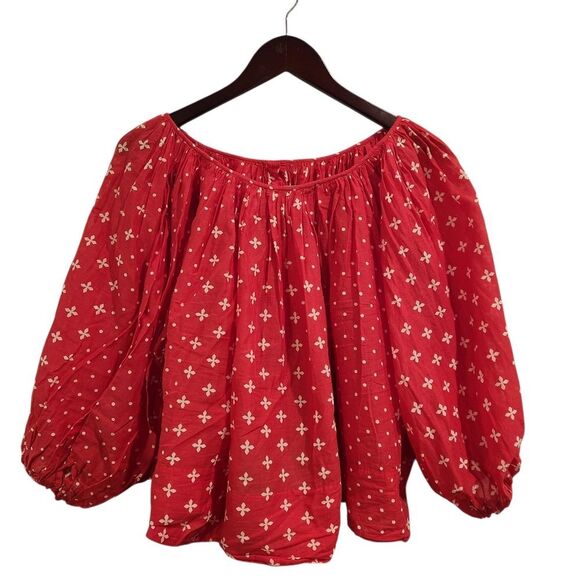 🅢🅐🅛🅔 Anthropologie Kopal Red Top Luma Peasant Blouse Medium - Picture 4 of 7